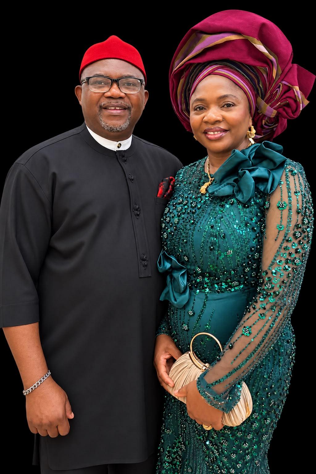 Mr. and Mrs. Donatus Ubechu in formal Igbo attire