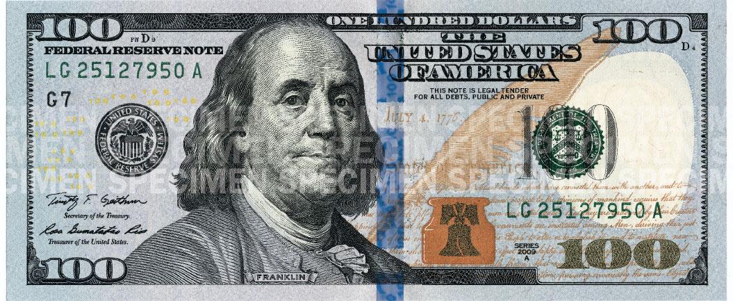 Front of a U.S. $100 Federal Reserve note
